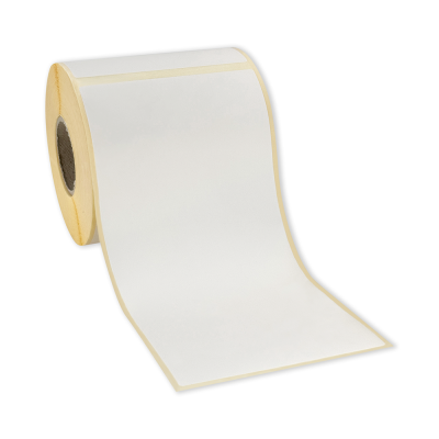 Białe papierowe samoprzylepne etykiety THERMAL 101,6x203,2 mm, 300 etykiet na rolce, perforacja między etykietami