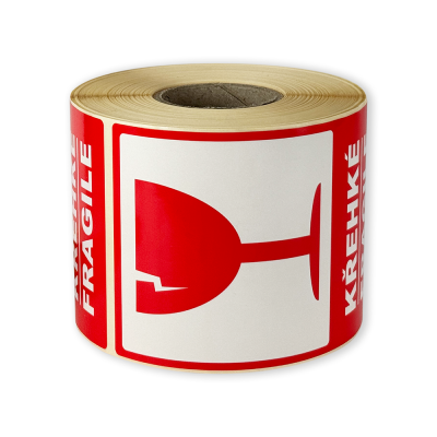 Self-adhesive labels 80x120 mm, KŘEHKÉ / FRAGILE, for shipments, 500 labels per roll Self-adhesive labels 80x120 mm, KŘEHKÉ / FRAGILE, for shipments, 500 labels per roll