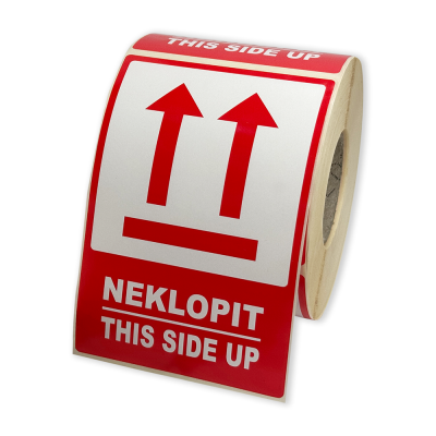 Etykiety samoprzylepne 80x120 mm, NEKLOPIT / THIS SIDE UP, do przesyłek, 500 etykiet na rolce