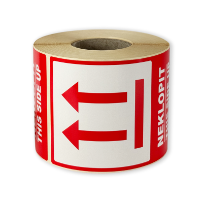 Etykiety samoprzylepne 80x120 mm, NEKLOPIT / THIS SIDE UP, do przesyłek, 500 etykiet na rolce