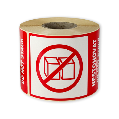 Etykiety samoprzylepne 80x120 mm, NESTOHOVAT / DO NOT STACK, do przesyłek, 500 etykiet na rolce