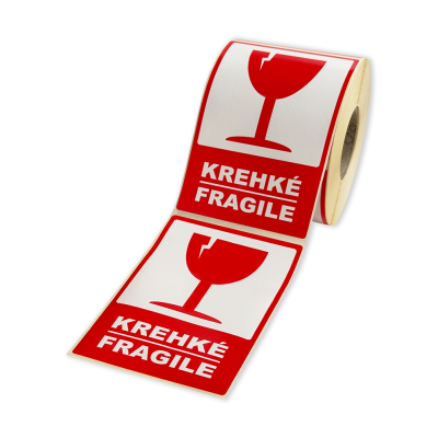 Samolepicí etikety 80x120 mm KREHKÉ / FRAGILE, na zásilky, 500 etiket na roli Samolepicí etikety 80x120 mm KREHKÉ / FRAGILE, na zásilky, 500 etiket na roli