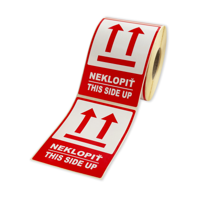 Etykiety samoprzylepne 80x120 mm, NEKLOPIŤ / THIS SIDE UP, do przesyłek, 500 etykiet na rolce