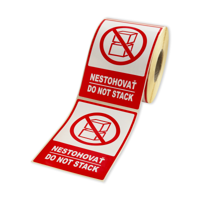 Etykiety samoprzylepne 80x120 mm, NESTOHOVAŤ / DO NOT STACK, do przesyłek, 500 etykiet na rolce