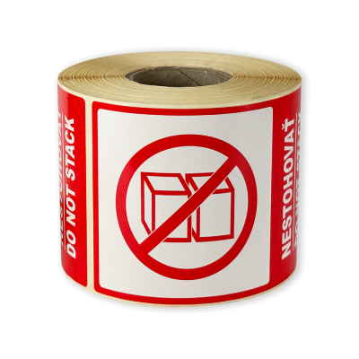 Etykiety samoprzylepne 80x120 mm, NESTOHOVAŤ / DO NOT STACK, do przesyłek, 500 etykiet na rolce
