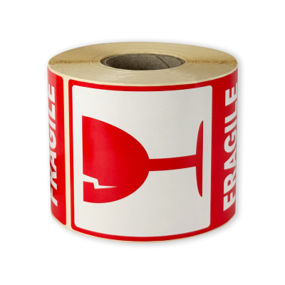 Etichete autoadezive 80x120 mm, FRAGILE, pentru expedieri, 500 etichete per rolă