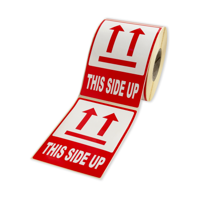 Etichete autoadezive 80x120 mm, THIS SIDE UP, pentru expedieri, 500 etichete per rolă