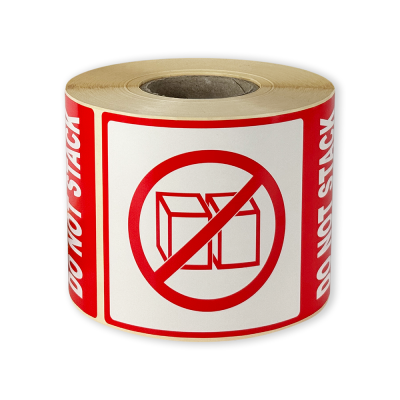 Etykiety samoprzylepne 80x120 mm, DO NOT STACK, do przesyłek, 500 etykiet na rolce