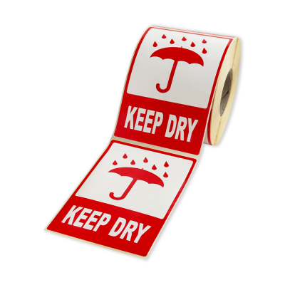 Etykiety samoprzylepne 80x120 mm, KEEP DRY, do przesyłek, 500 etykiet na rolce