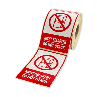 Etichete autoadezive 80x120 mm, NICHT BELASTEN / DO NOT STACK, pentru expedieri, 500 etichete per rolă