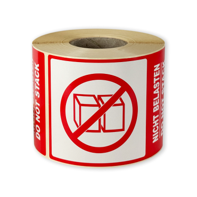 Etichete autoadezive 80x120 mm, NICHT BELASTEN / DO NOT STACK, pentru expedieri, 500 etichete per rolă