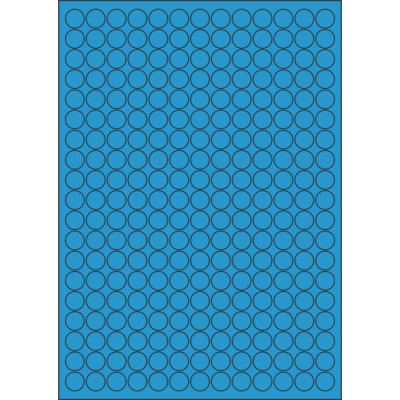 Színes öntapadós papírcímke kör 14x14 mm, A4-es lapon, lézer- és tintasugaras nyomtatáshoz.