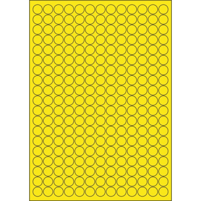 Színes öntapadós papírcímke kör 14x14 mm, A4-es lapon, lézer- és tintasugaras nyomtatáshoz.