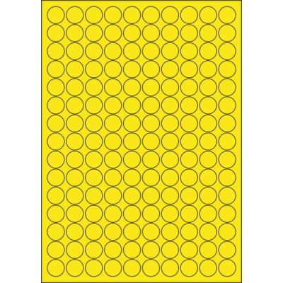 Kolorowe papierowe etykiety samoprzylepne w kółku 18x18 mm, na arkuszu A4, do zadruku laserowego i atramentowego