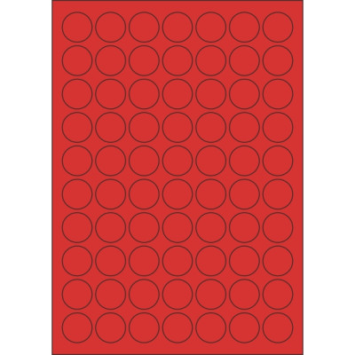 Colour paper self-adhesive labels circle 25x25 mm, on A4 sheet, for laser and inkjet printing