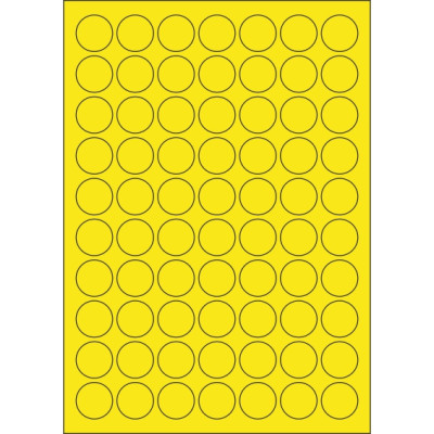Colour paper self-adhesive labels circle 25x25 mm, on A4 sheet, for laser and inkjet printing