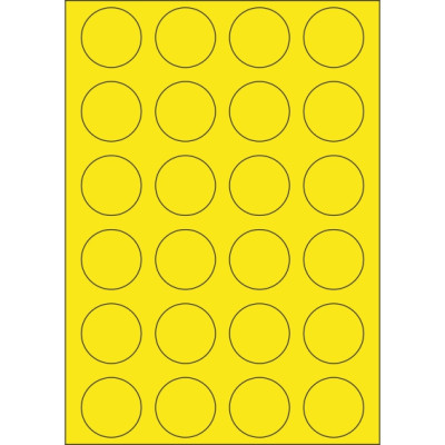 Colour paper self-adhesive labels circle 40x40 mm, on A4 sheet, for laser and inkjet printing