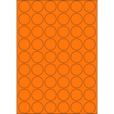 Selbstklebende Etiketten Kreis 30x30 mm, Papier in Signalfarben, auf A4-Bogen, für Laserdruck