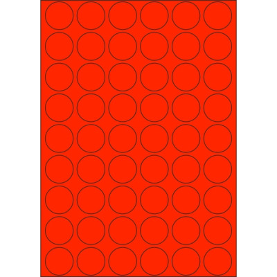 Signal colour paper self-adhesive labels circle 30x30 mm, on A4 sheet, for laser printing