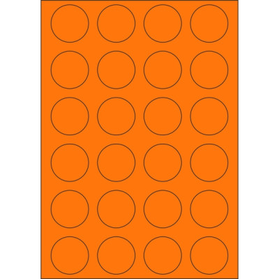 Samolepiace etikety kruh 40x40 mm signálne farebné papierové, na hárku A4, pre laserovú tlač