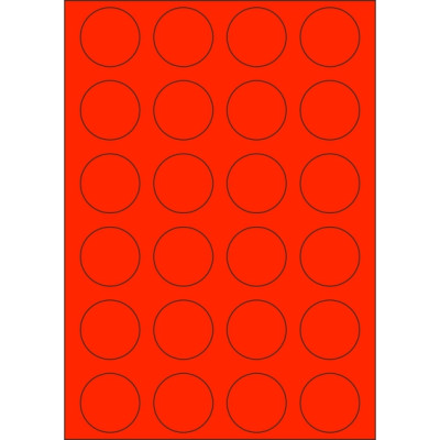 Samolepiace etikety kruh 40x40 mm signálne farebné papierové, na hárku A4, pre laserovú tlač