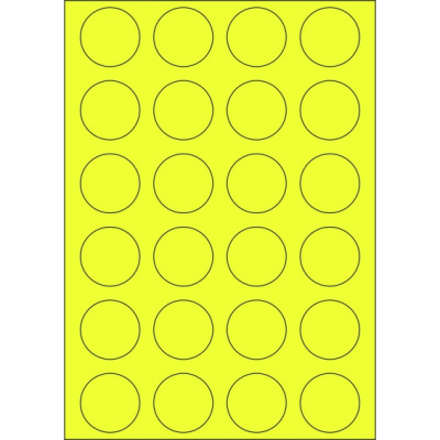 Samolepiace etikety kruh 40x40 mm signálne farebné papierové, na hárku A4, pre laserovú tlač