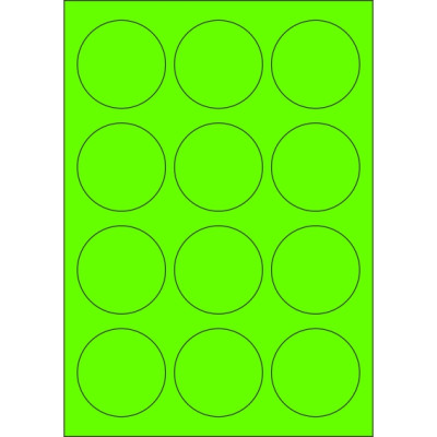 Selbstklebende Etiketten Kreis 60x60 mm, Papier in Signalfarben, auf A4-Bogen, für Laserdruck