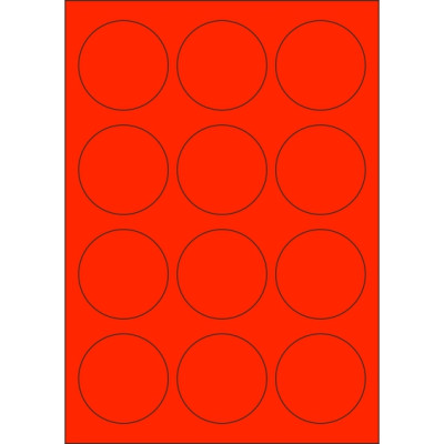Signal colour paper self-adhesive labels circle 60x60 mm, on A4 sheet, for laser printing